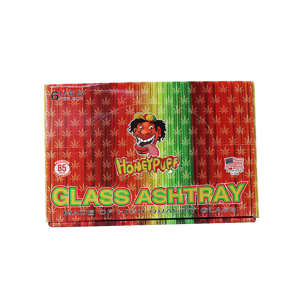 HONEYPUFF Decorative Clear Glass Ashtray, Portable Round Ash Trays, Tabletop Cigarette Ashtray with Cigarette Holder, Ø 66 mm High 35 mm Glass Ashtray, 6 PCS