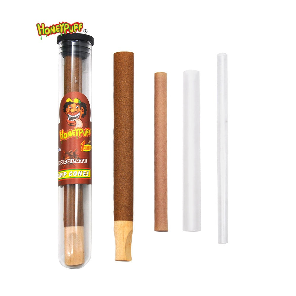 Cônes pré-roulés au chocolat Honeypuff 98 mm, cônes à rouler avec embouts en bois et porte-cigarette en verre, 1 tube, 24 tubes par boîte
