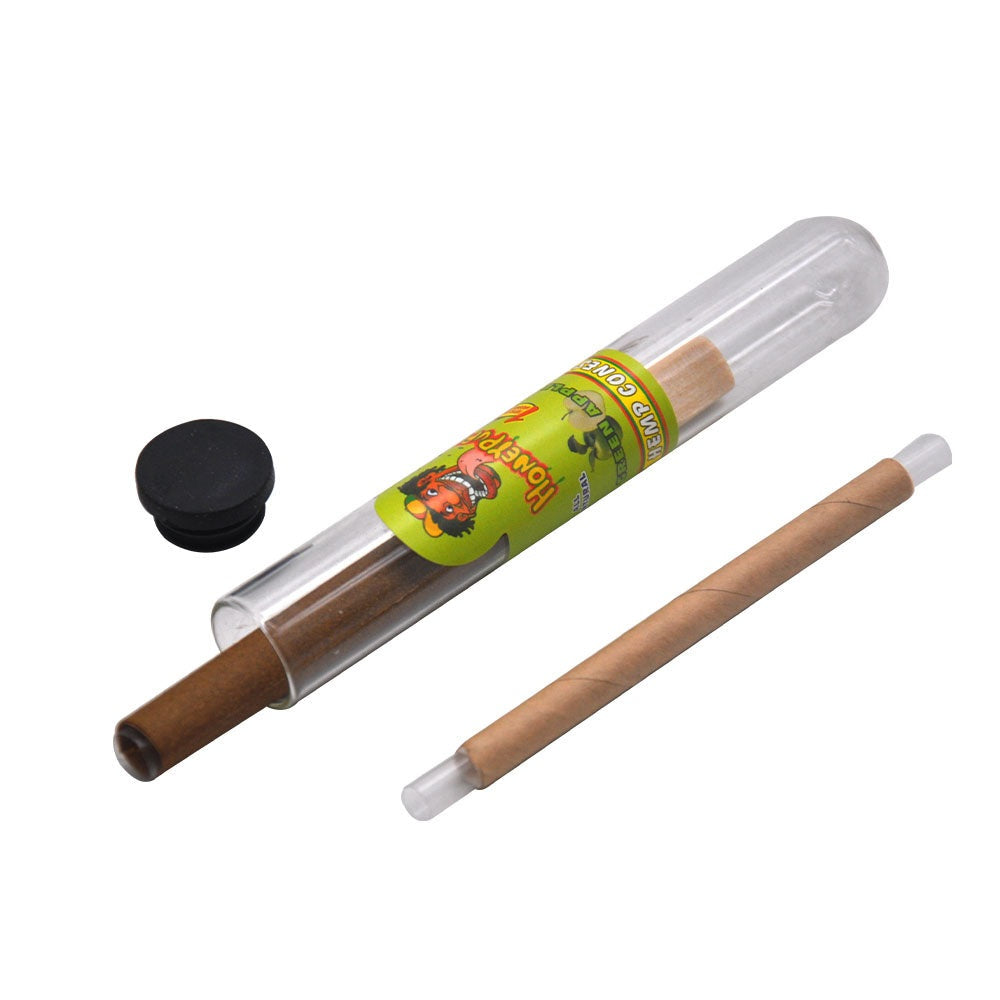 HONEYPUFF Green Apple Flavors Pre Rolled Cones with Wood Tips, King Size Rolling Paper & Glass Cigarette Holder, Slow Burning Rolling Cones, 1 PCS/ Tube 24 Tubes/Box