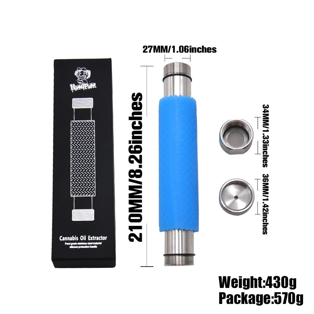 HONEYPUFF Stainless Steel Cannabis Oil Extractor; super easy to use and includes a heavy duty filter and silicone grip for ease of use.