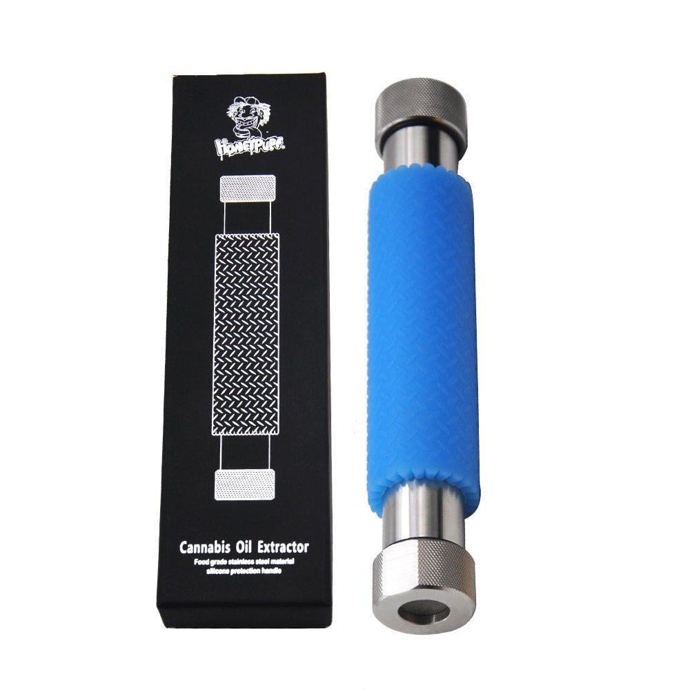 HONEYPUFF Stainless Steel Cannabis Oil Extractor; super easy to use and includes a heavy duty filter and silicone grip for ease of use.