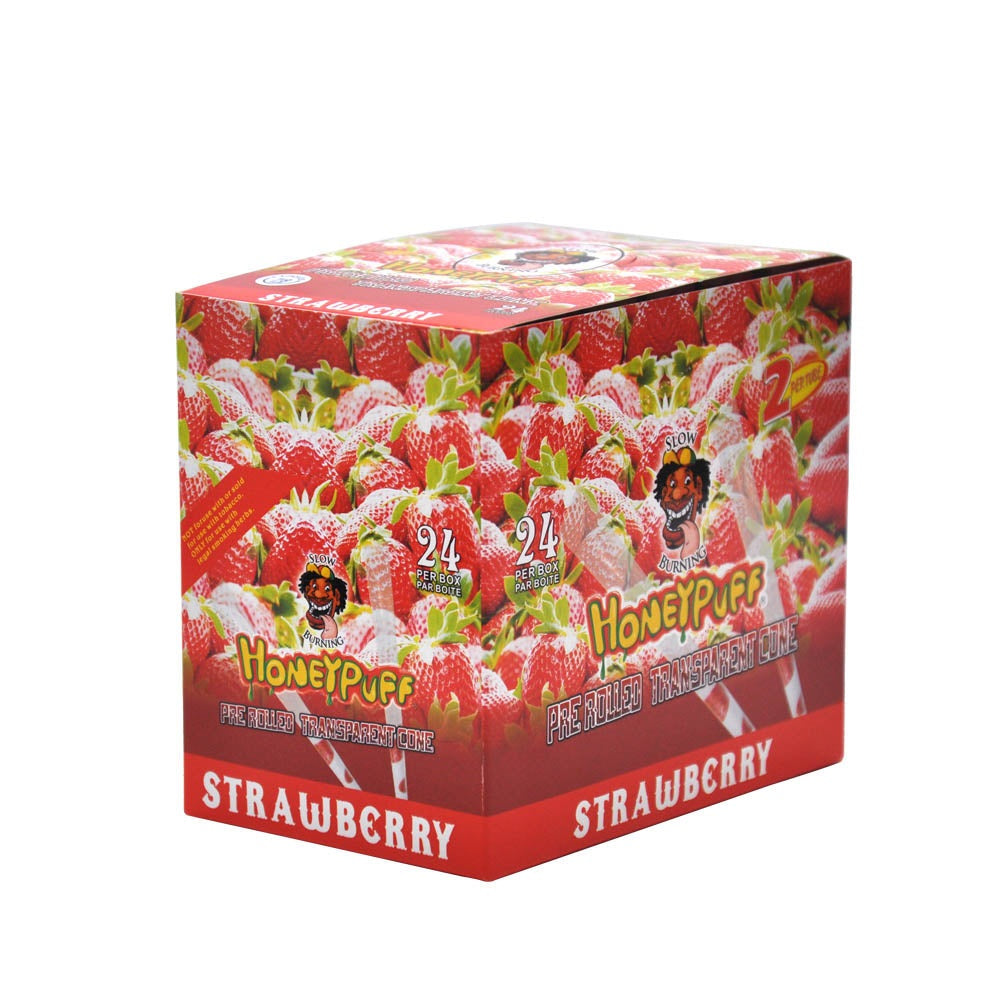 HONEYPUFF Strawberry Flavored Pre Rolled Cones, 1 1/4 Size Pre Rolled Rolling Paper with Tips, Transparent & Slow Burning Rolled Paper, 2 PCS per Tube