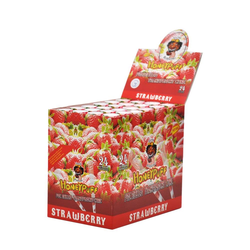 HONEYPUFF Strawberry Flavored Pre Rolled Cones, 1 1/4 Size Pre Rolled Rolling Paper with Tips, Transparent & Slow Burning Rolled Paper, 2 PCS per Tube
