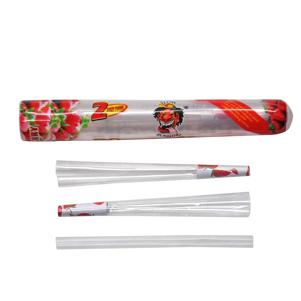 HONEYPUFF Strawberry Flavored Pre Rolled Cones, 1 1/4 Size Pre Rolled Rolling Paper with Tips, Transparent & Slow Burning Rolled Paper, 2 PCS per Tube
