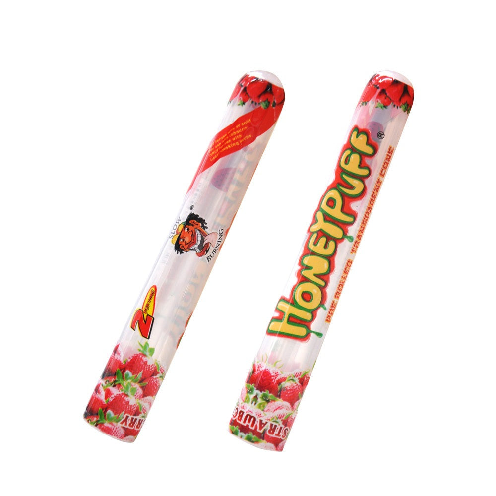HONEYPUFF Strawberry Flavored Pre Rolled Cones, 1 1/4 Size Pre Rolled Rolling Paper with Tips, Transparent & Slow Burning Rolled Paper, 2 PCS per Tube