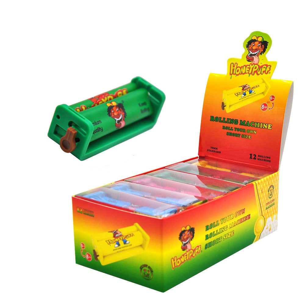 HONEYPUFF 70 mm Size Plastic Cigarette Rolling Machine, Colorful Rolling Paper Machine, 12 PCS / Box